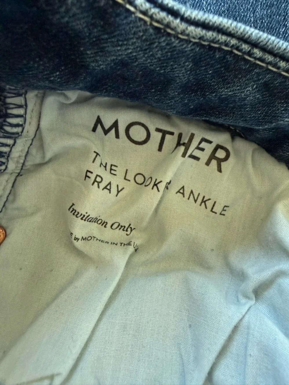 Mother The Looker Ankle Fray Skinny Jeans Invitation Only Blue Denim Women’s 29